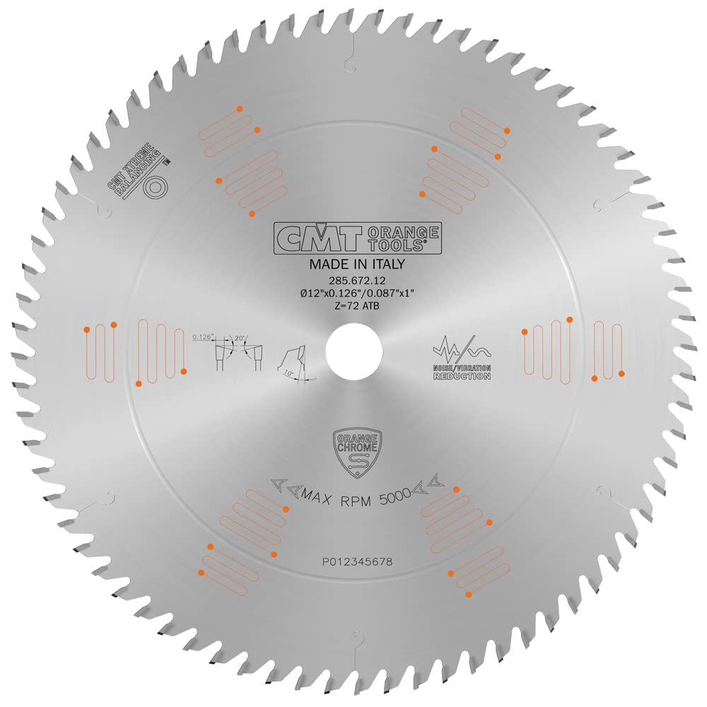 CMT Orange Chrome Heavy-Duty Cross Cutting Blade 12" x T72 ATB (1/8" Full Kerf)